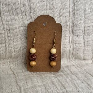 Elegant Brown and Cream Beaded Earrings